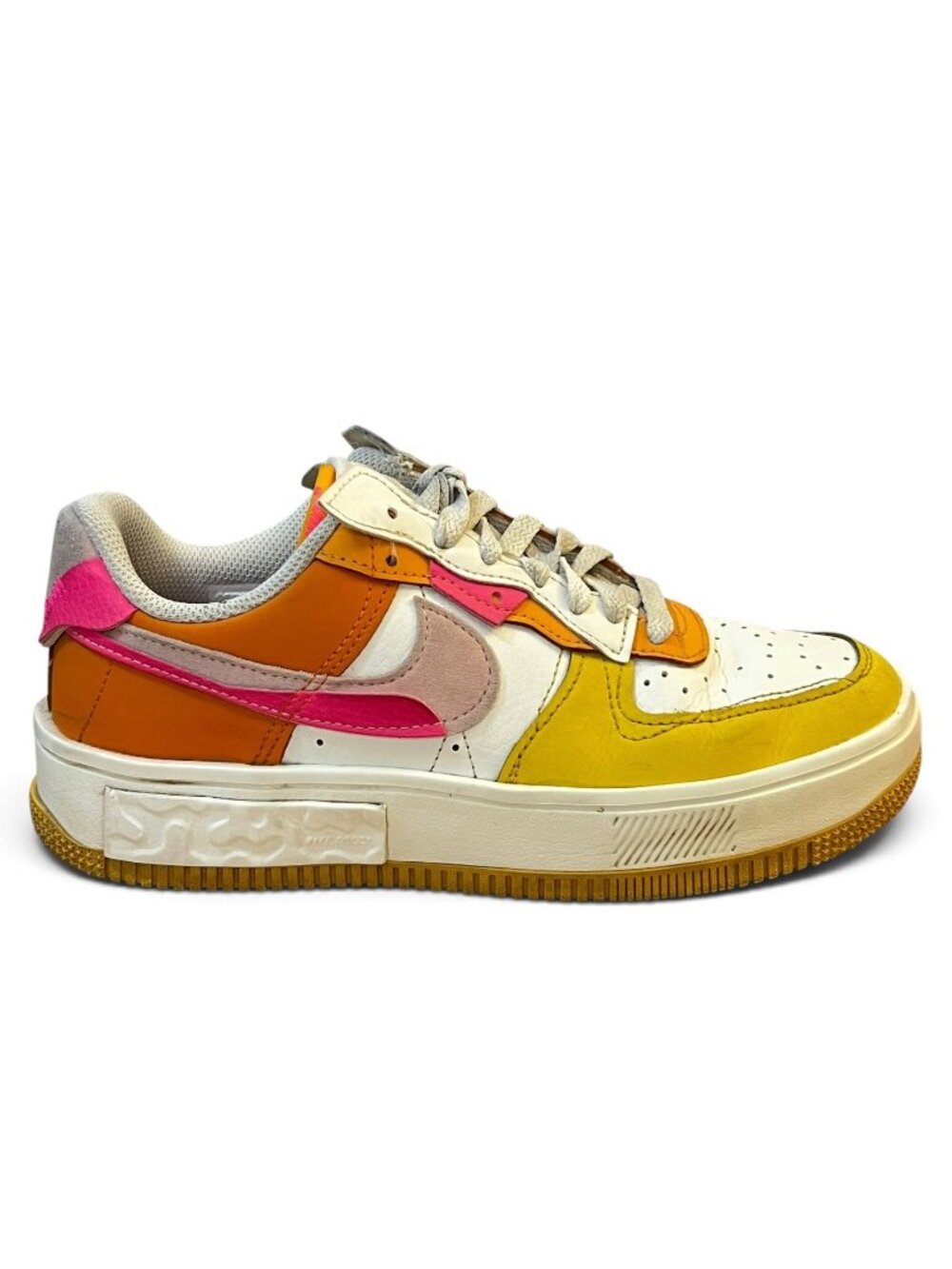 Nike Air Force 1 Shadow Sneakers Womens Size 7 Yellow Pink Orange White